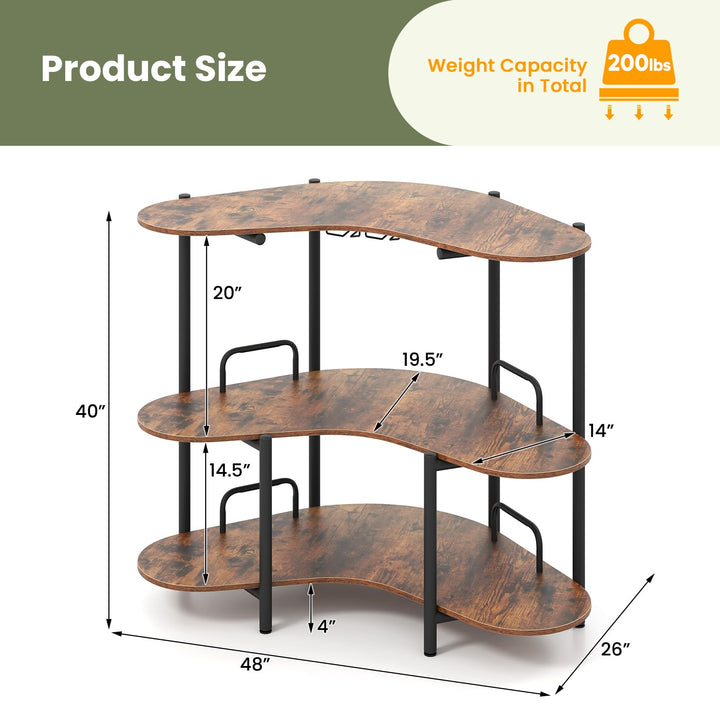 Giantex 3-Tier Bar Table, Corner Bar Cabinet, Liquor Home Bar Unit with Stemware Racks & Storage Shelves