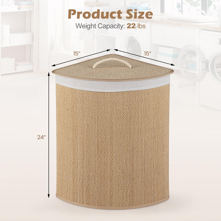 Giantex 15 Gal Bamboo Corner Laundry Hamper with Lid