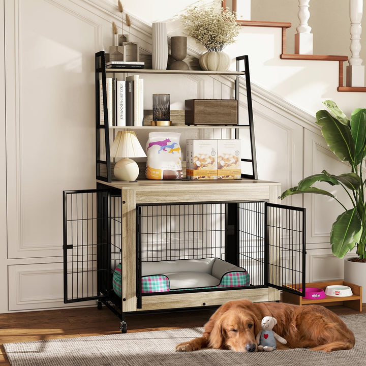 Giantex 38" Dog Crate Furniture with Storage Shelves