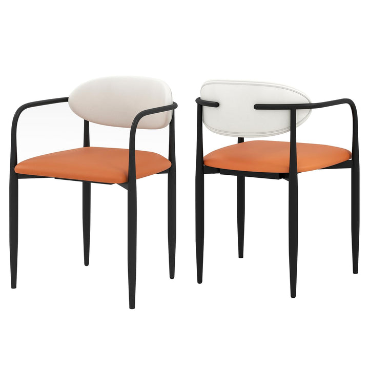 Giantex Modern Dining Chairs Set of 2/4 Faux Leather Upholstered Kitchen Chairs with Orange Padded Seat