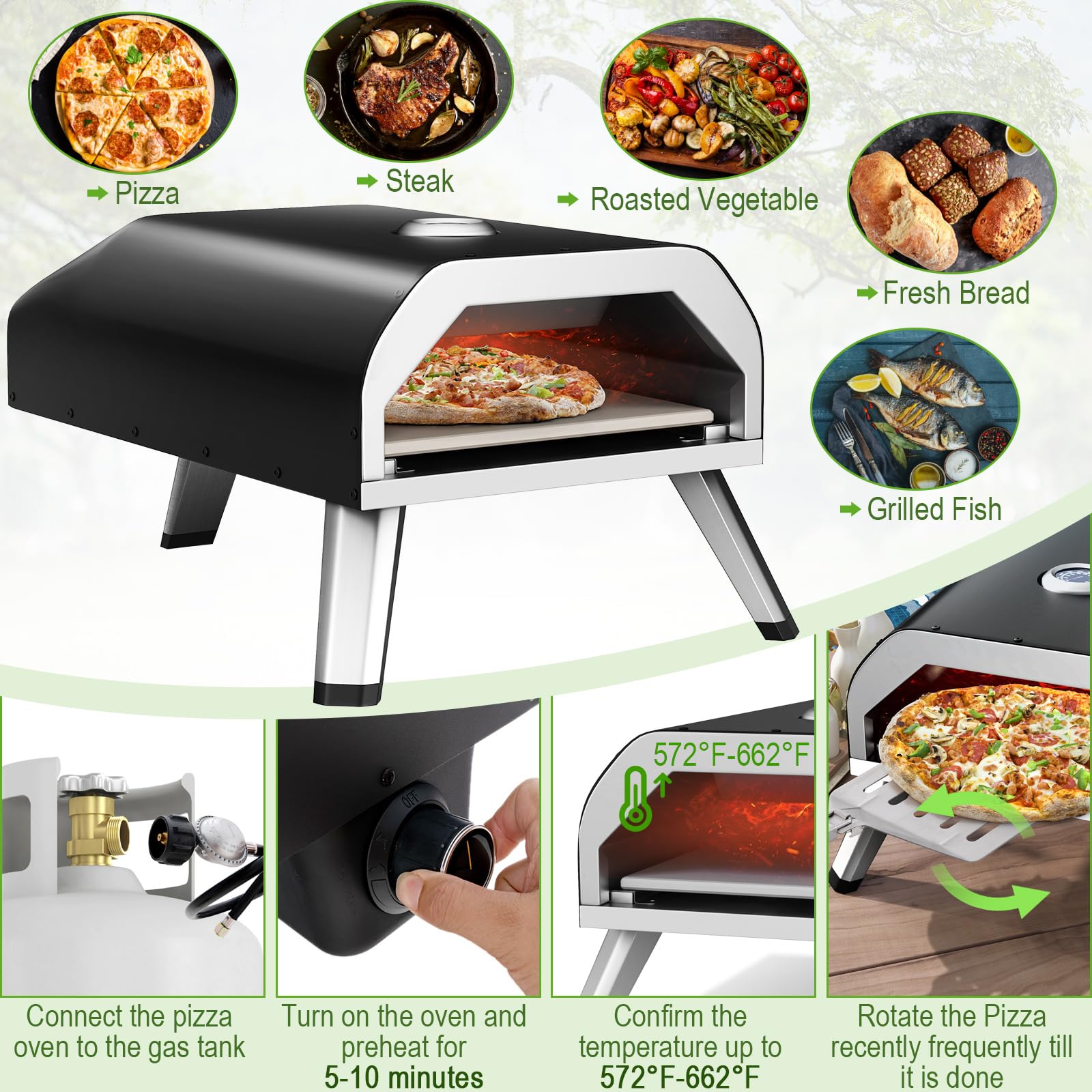 Giantex Gas Pizza Oven, 15,000 BTUs Outdoor Propane Pizza Maker with 12 inch Pizza Stone