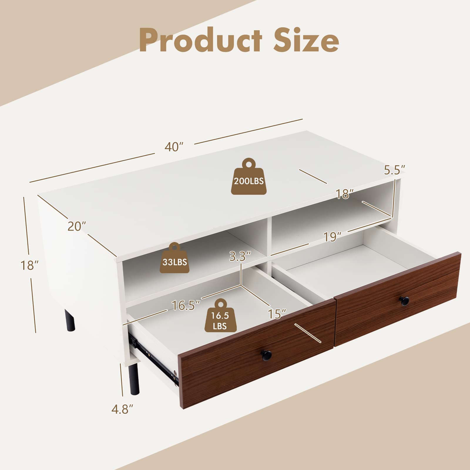 Giantex Rectangular Coffee Table with Storage, 2 Tier Wood Tea Table with 2 Drawers