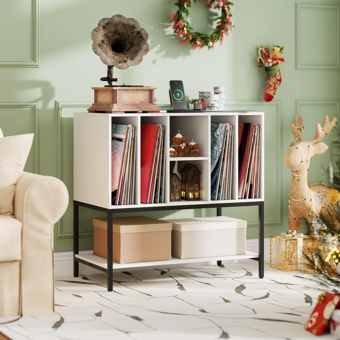 Giantex Record Player Stand with Charging Station Vinyl Record Storage for Music Living Room