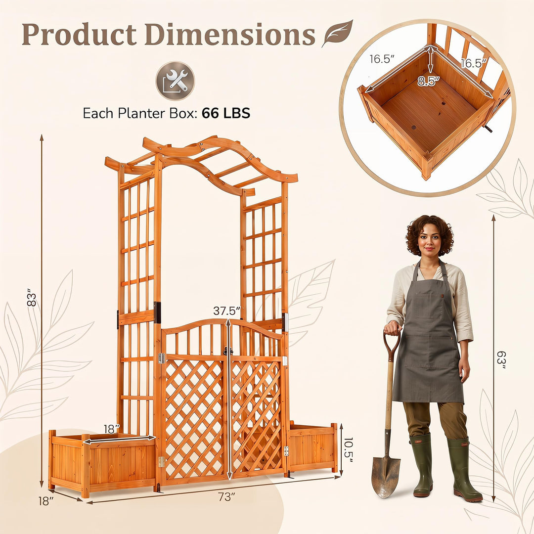 Giantex 83" Wooden Garden Arbor with Gate and 2 Planter Boxes