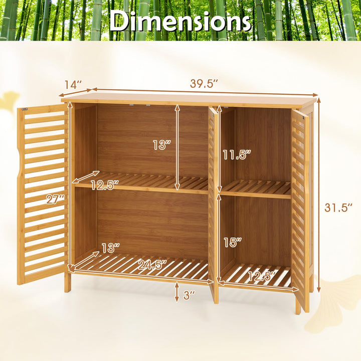 Giantex Bamboo Bathroom Storage Cabinet 3-Door Storage Organizer with Shelves