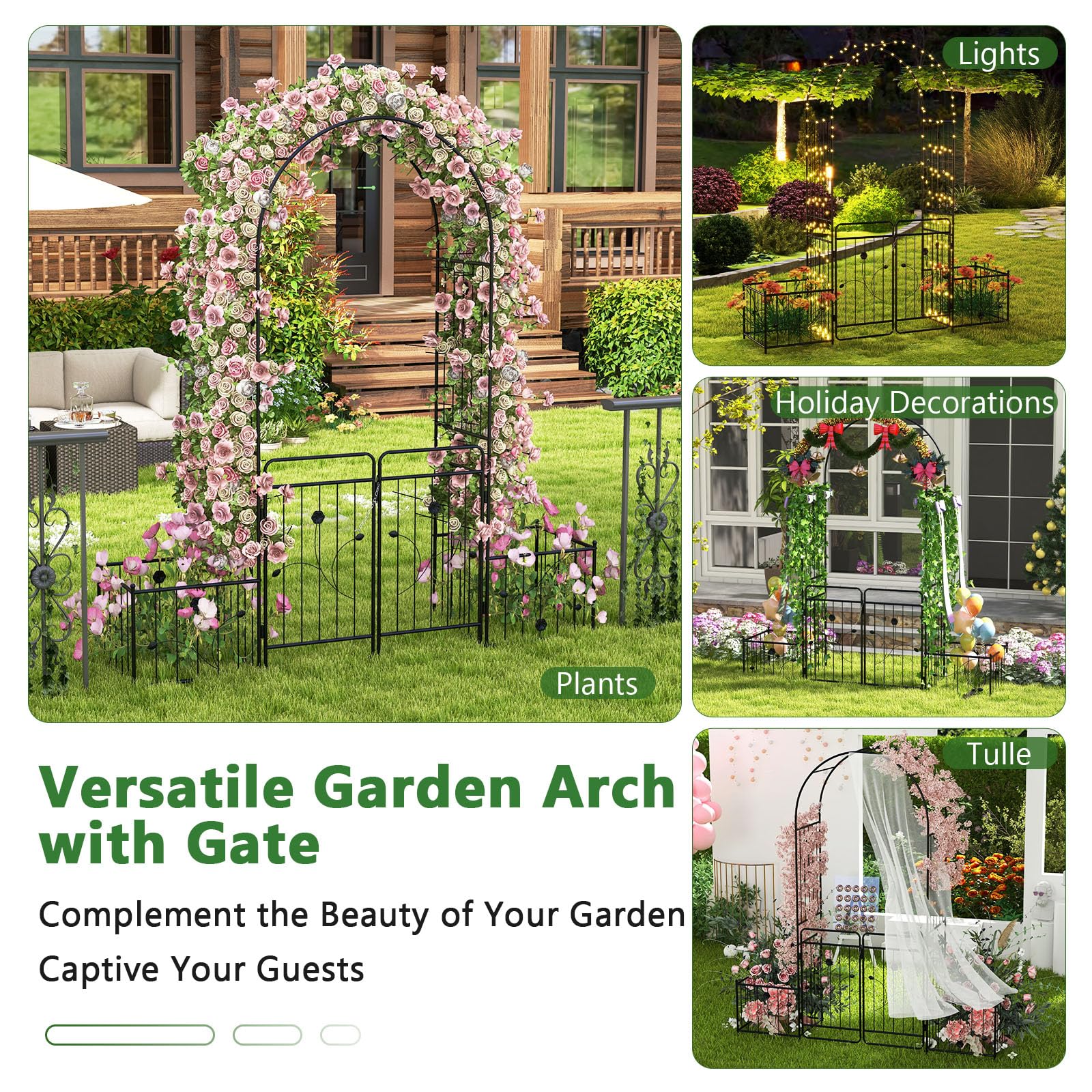 Giantex Garden Arch with Planter - 87 inch Metal Garden Arbor with Gate