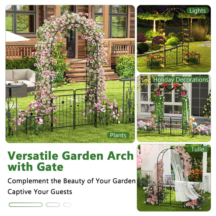 Giantex Garden Arch with Planter - 87 inch Metal Garden Arbor with Gate