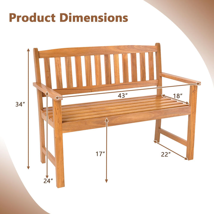 Giantex 2-Person Outdoor Bench Acacia Wood Patio Bench w/Ergonomic Backrest
