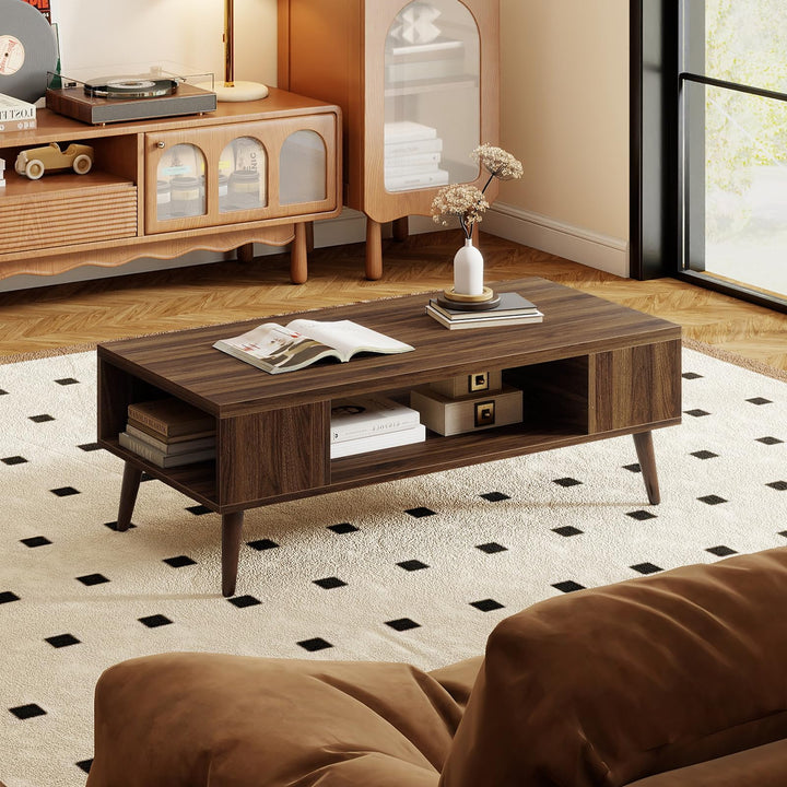 Giantex 42 Inch Mid Century Modern Coffee Table Rectangular with Open Compartment