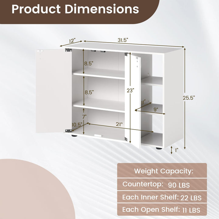 Giantex Wood Shoe Cabinet with Doors with 3-Level Adjustable Open Shelves