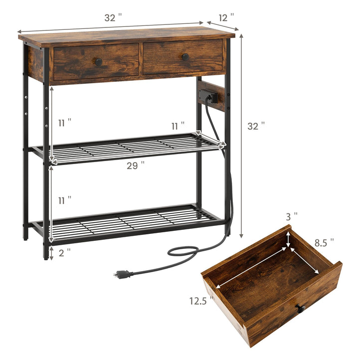 Giantex Console Table with Outlets - 3-Tier Entryway Table w/USB Ports, 2 Storage Drawers