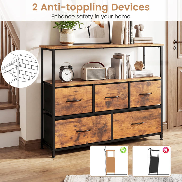 Giantex TV Stand for 45 Inch TV | 5 Fabric Drawer Entertainment Center with Open Shelf