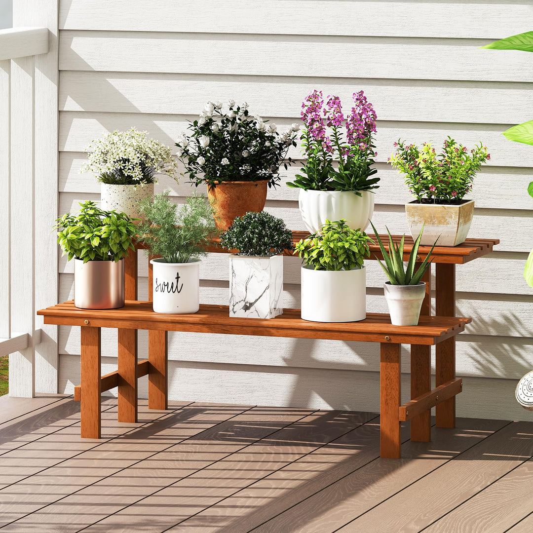 Giantex 2 Tier Wood Plant Stand with Teak Oil Finish