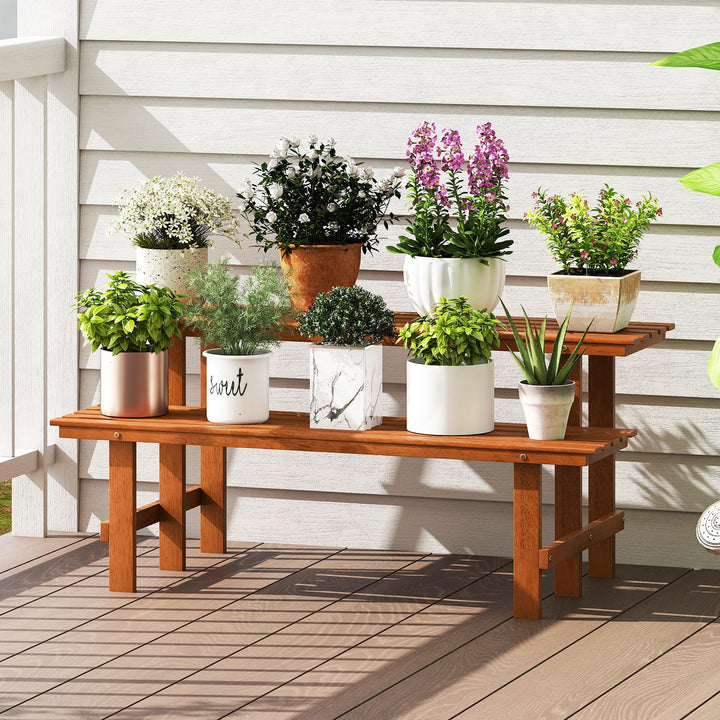Giantex 2 Tier Wood Plant Stand with Teak Oil Finish
