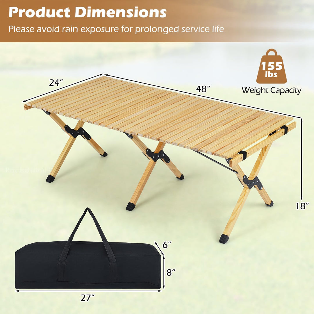 Giantex Portable Roll-Up Pine Wood Picnic Table with Carry Bag (48" L x 24" W x 18" H)