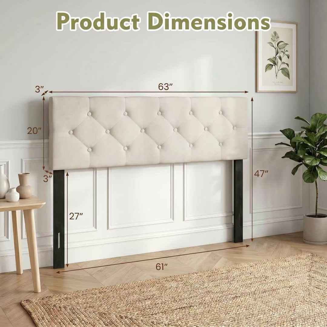 Giantex Queen/Full Size Button Tufted Linen Fabric Head Board with Wood Support Legs