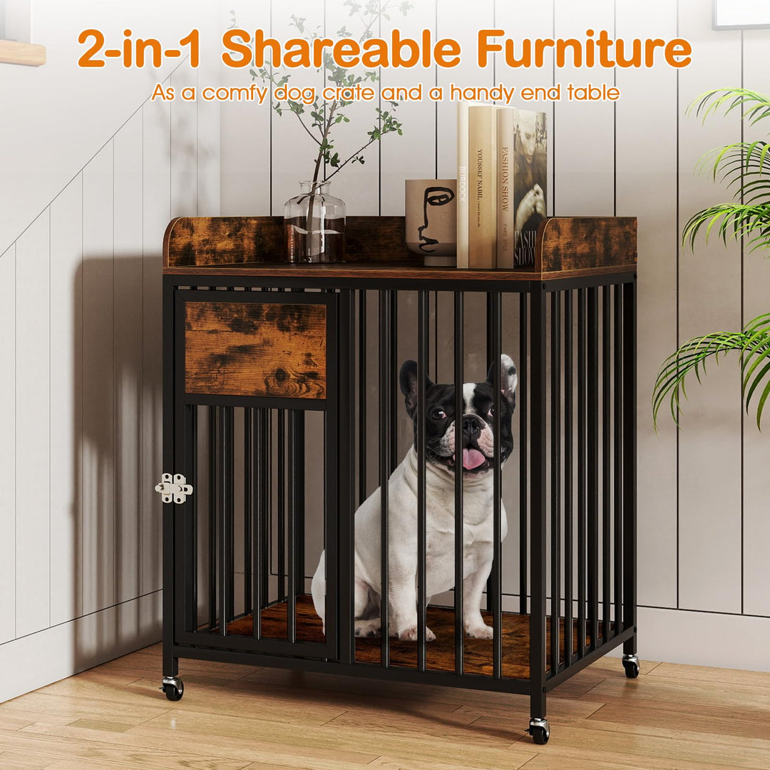 Giantex Dog Crate Furniture with Lockable Door & Wheels
