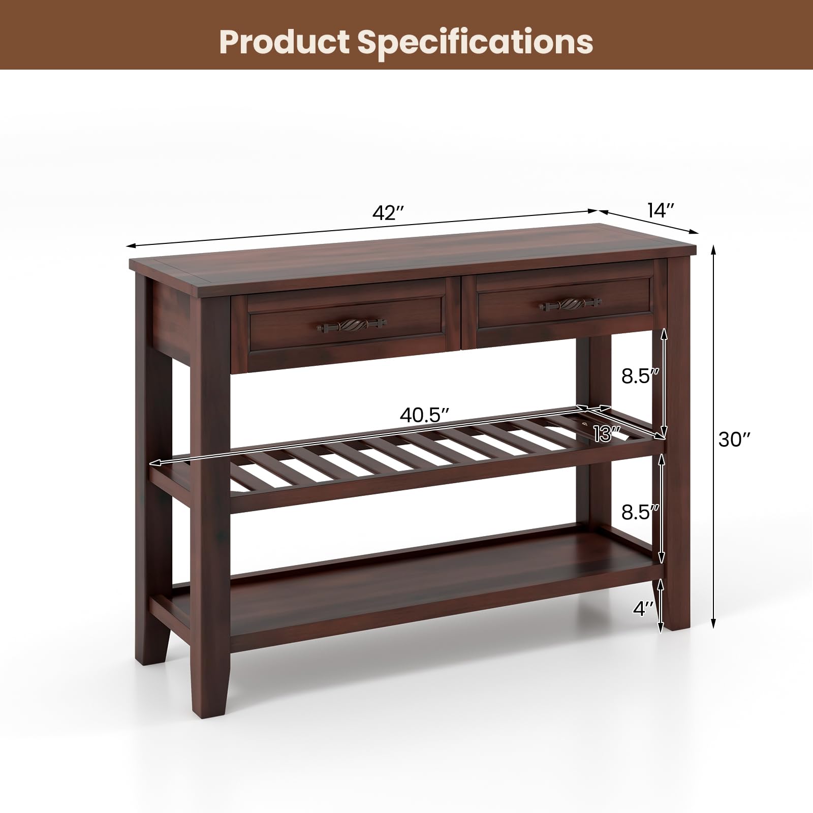 Giantex Console Table with 2 Drawers, 3-Tier Narrow Entryway Table with Storage