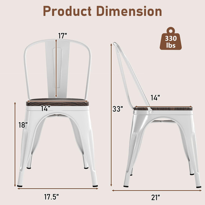 Giantex Metal Dining Chairs Set of 4 Stackable Armless Kitchen Chairs w/Elm Wood Seat