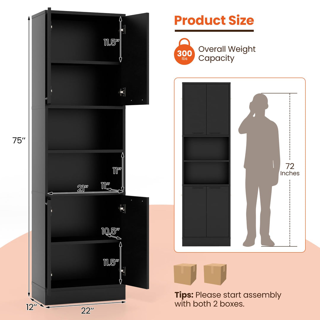 Giantex Kitchen Pantry Cabinet, 75” Tall Freestanding Cupboard with Doors & Shelves