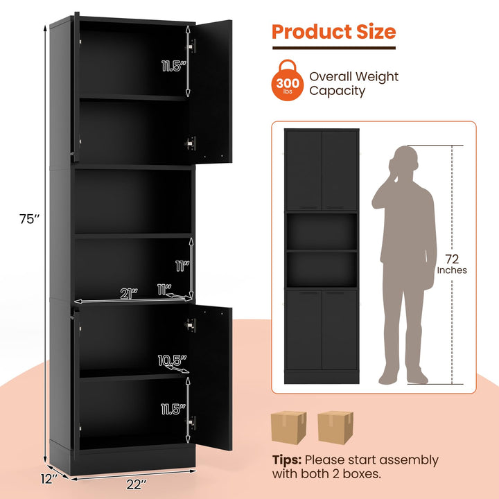Giantex Kitchen Pantry Cabinet, 75” Tall Freestanding Cupboard with Doors & Shelves