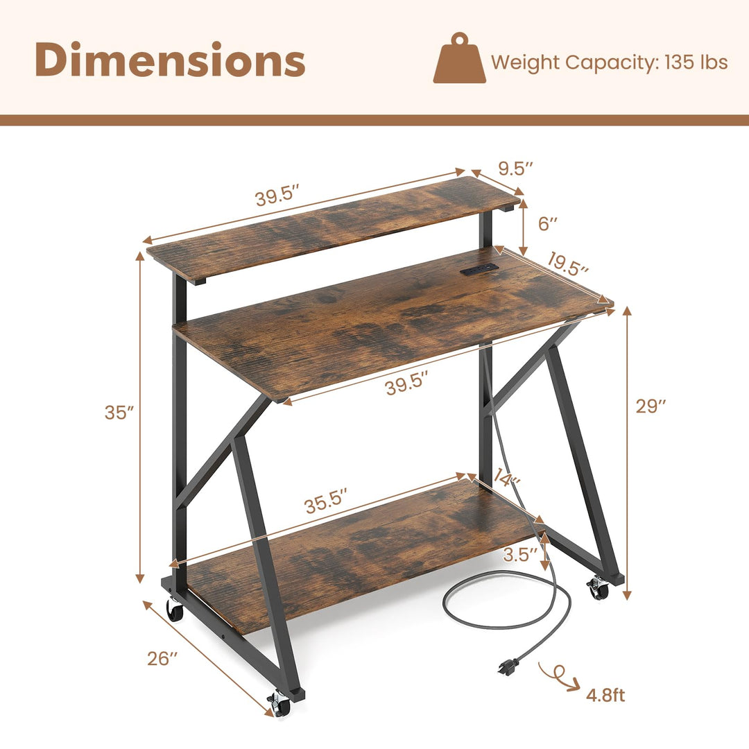 Giantex Rolling Computer Desk with Charging Station