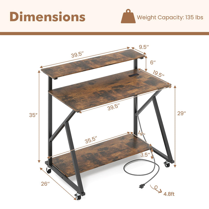 Giantex Rolling Computer Desk with Charging Station