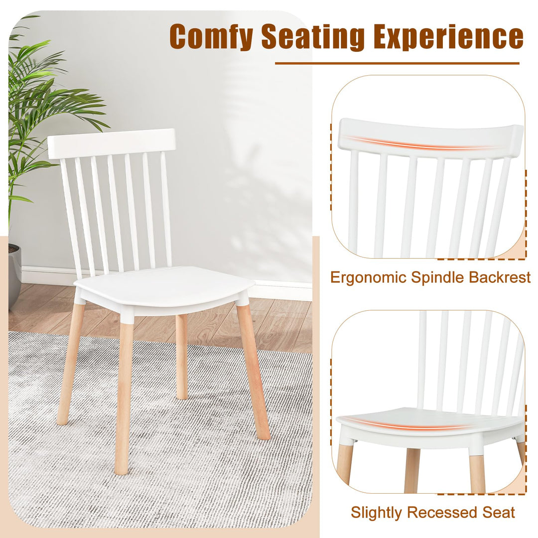 Giantex Set of 4 Windsor Dining Chairs White, Modern Kitchen Chairs w/Spindle Backs & Curved Seats