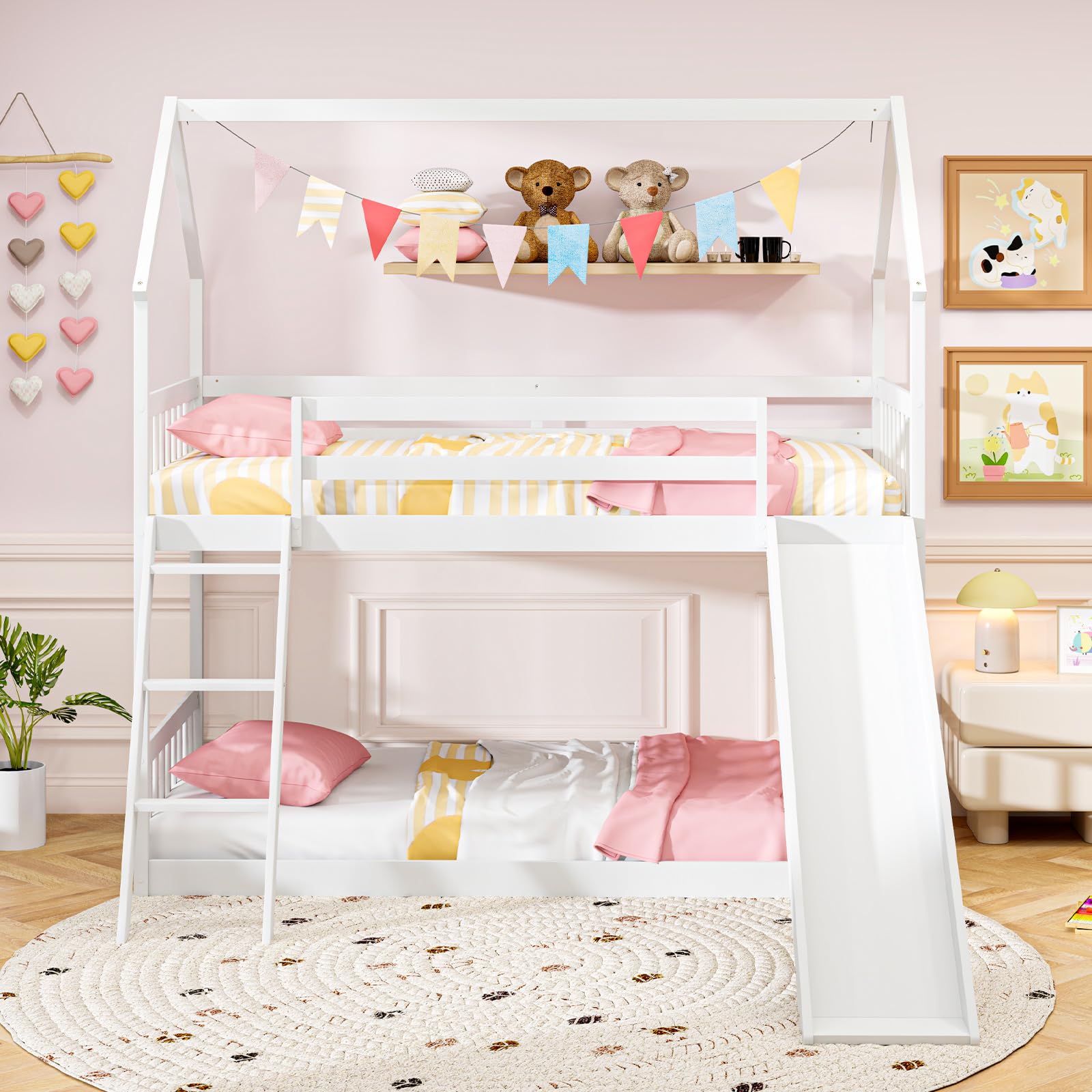 Giantex Wood Kids Bunk Bed with Slide & Ladder