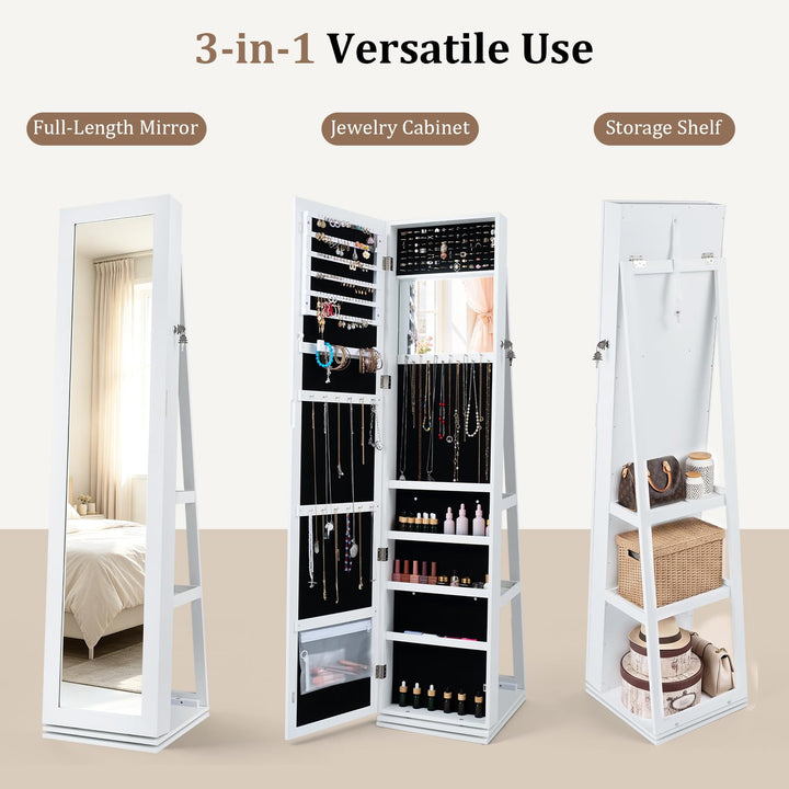 CHARMAID Swivel Jewelry Armoire with Full Length Mirror &amp; Rear Storage Shelves
