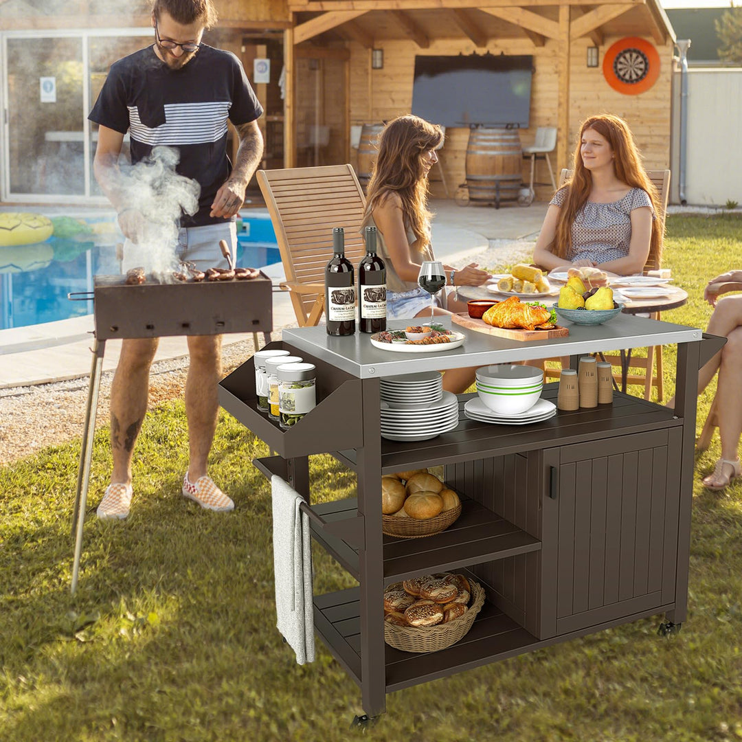 Giantex Outdoor Grill Cart with Storage Cabinet & Shelves Patio Kitchen Island Table