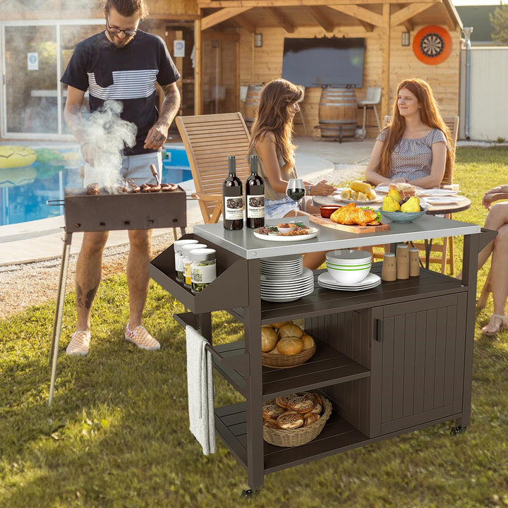 Giantex Outdoor Grill Cart with Storage Cabinet & Shelves Patio Kitchen Island Table