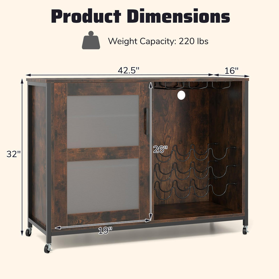 Giantex Wine Bar Cabinet with LED Light Kitchen Buffet Sideboard