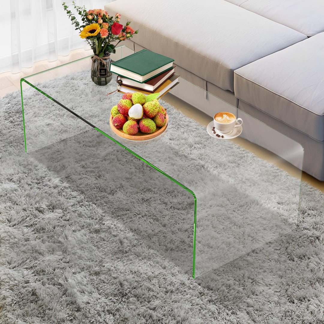 Giantex 42 x 19.7 Inch Clear Tempered Glass Coffee Table with Rounded Edges