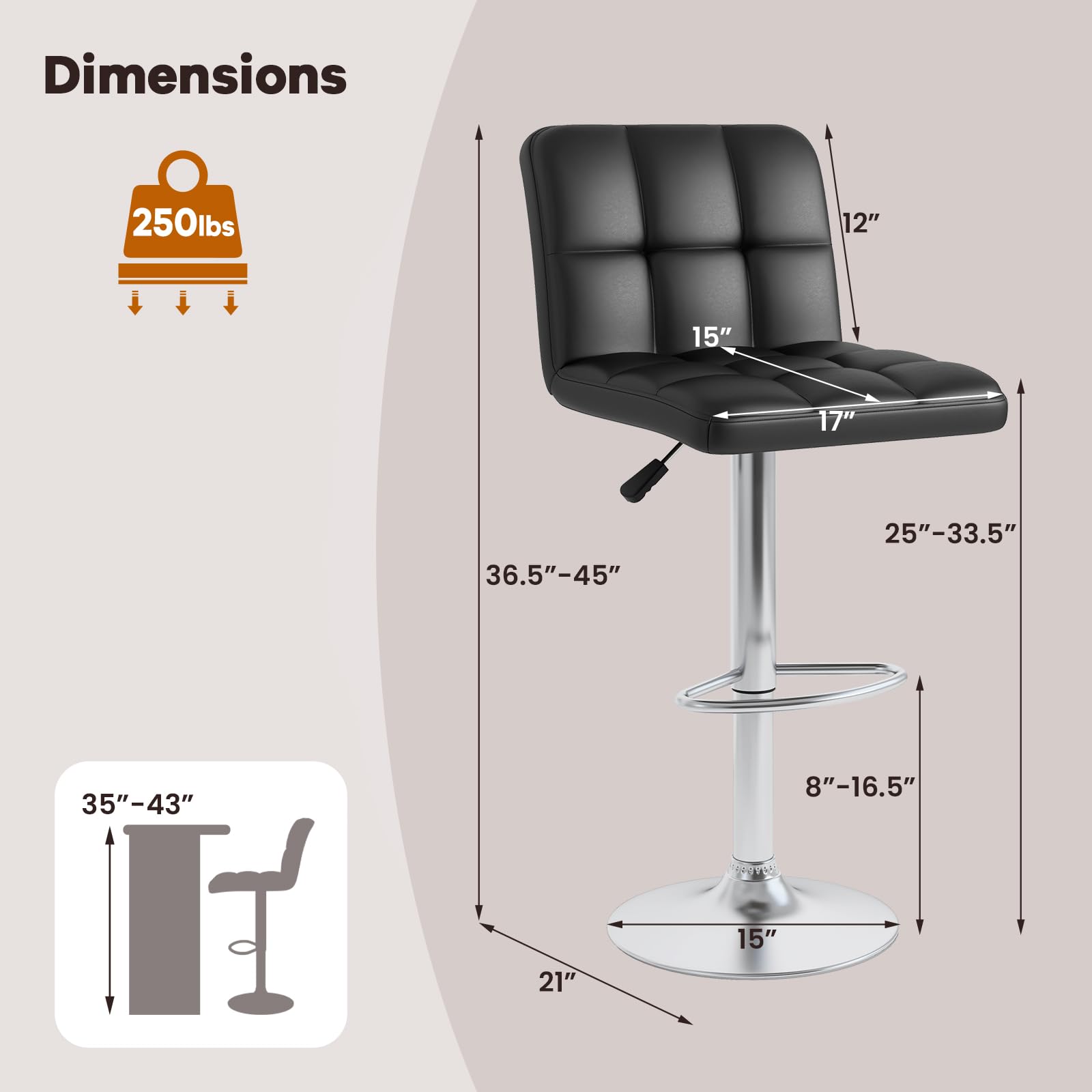 Giantex Swivel Bar Stools Set of 2/4, Upholstered Counter Height Bar Chairs with Back