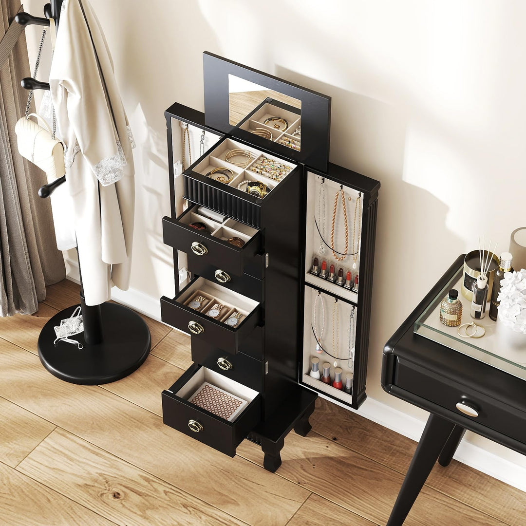 Giantex Standing Jewelry Cabinet with 7 Drawers Flip-Top Mirror 2 Side Doors