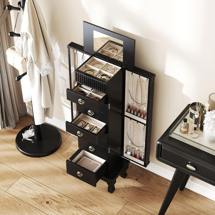 Giantex Standing Jewelry Cabinet with 7 Drawers Flip-Top Mirror 2 Side Doors
