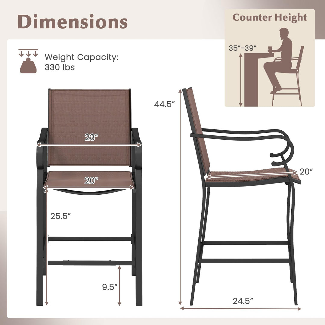 Giantex Counter Height Tall Patio Chairs with Breathable Mesh Fabric & Metal Frame