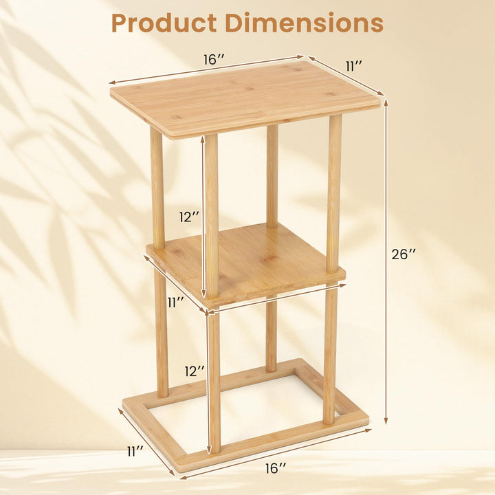 Giantex 2 Pieces Bamboo Side Table with Storage Shelves