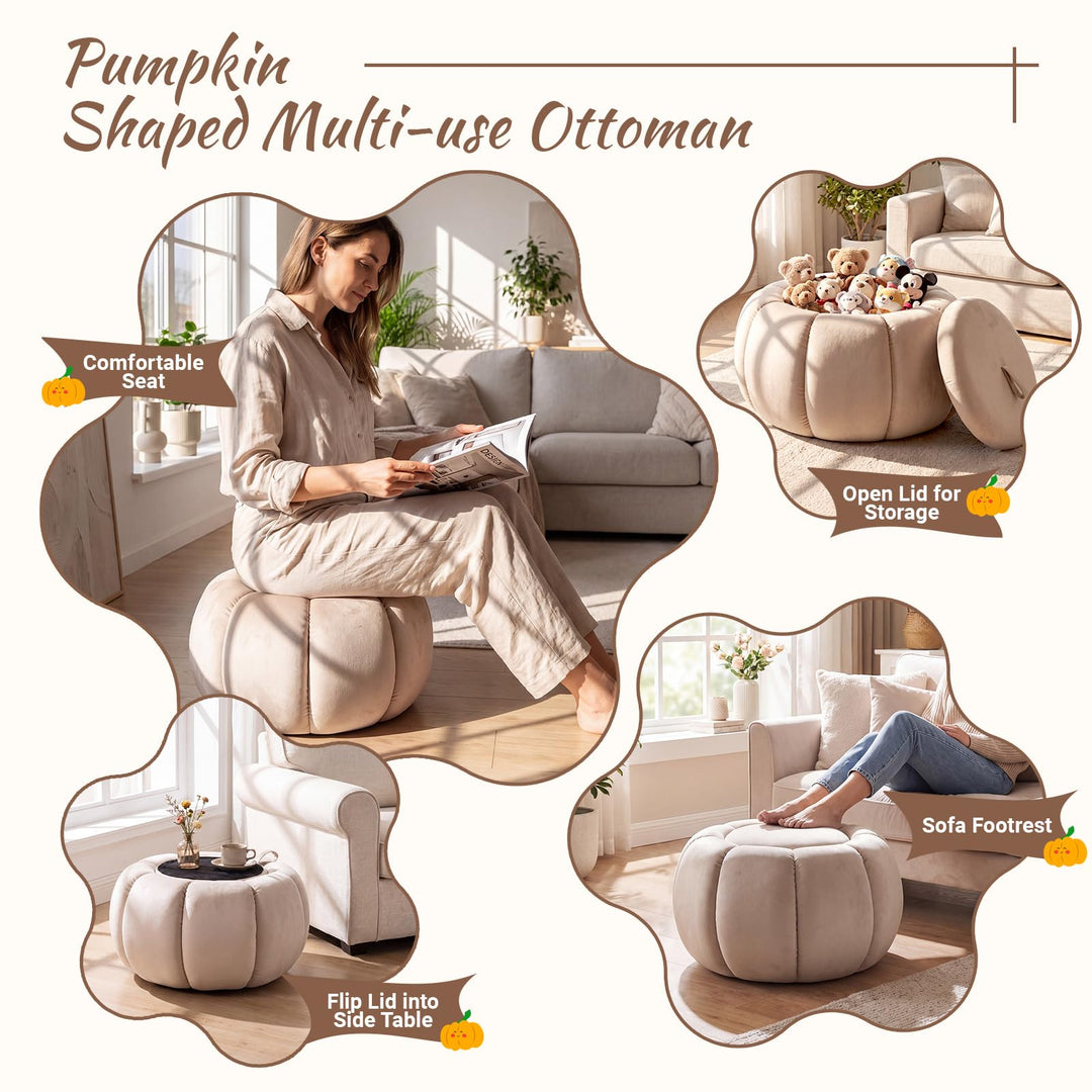 GIANTEX Pumpkin Shaped Ottoman Coffee Table with Storage &amp; Removable Lid