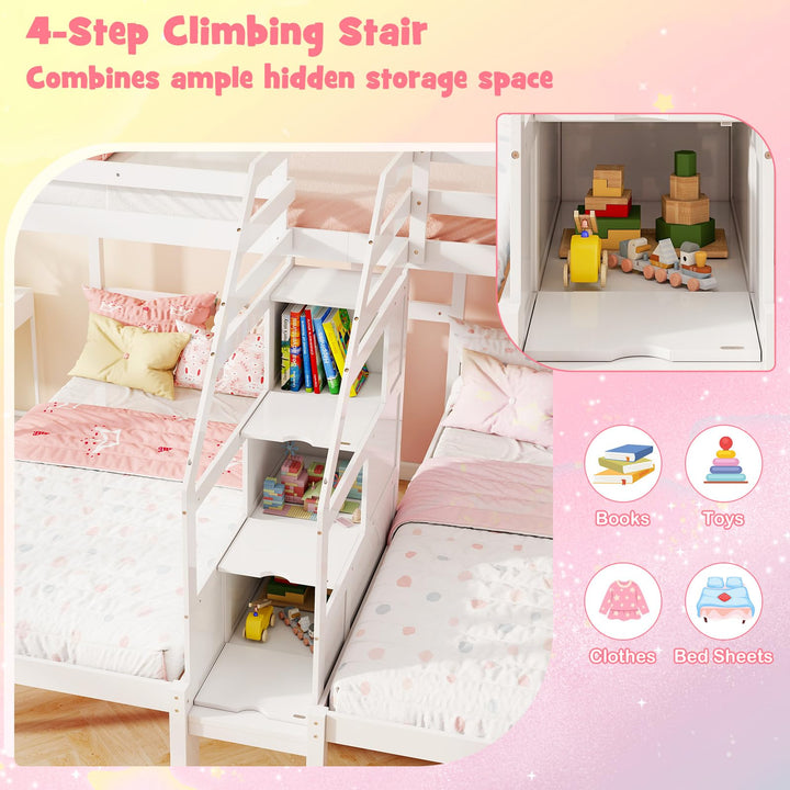 GIANTEX Twin Triple Bunk Bed w/Storage Stairs