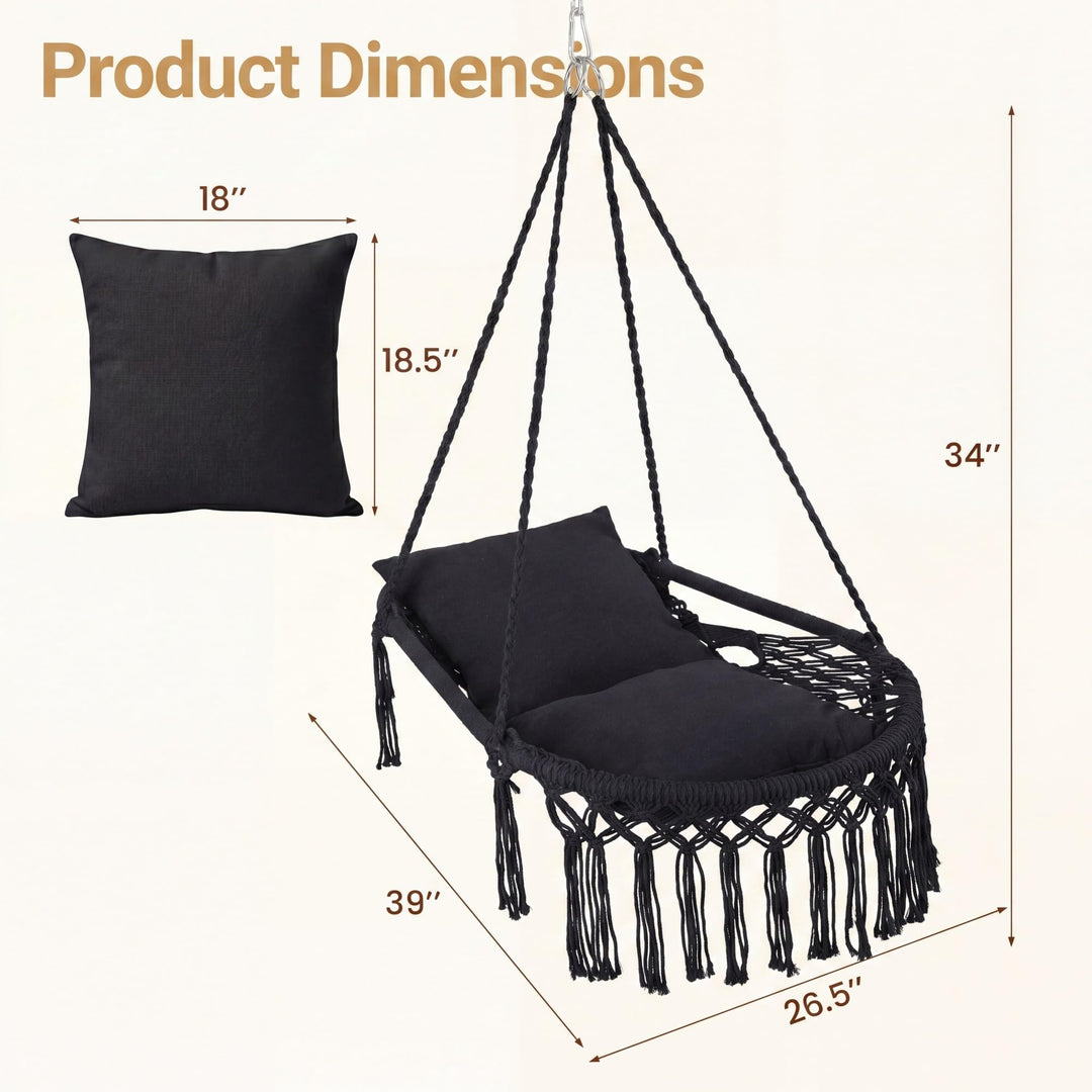 Giantex Macrame Hammock Chair w/Removable Cushions &amp; Sturdy Metal Ring