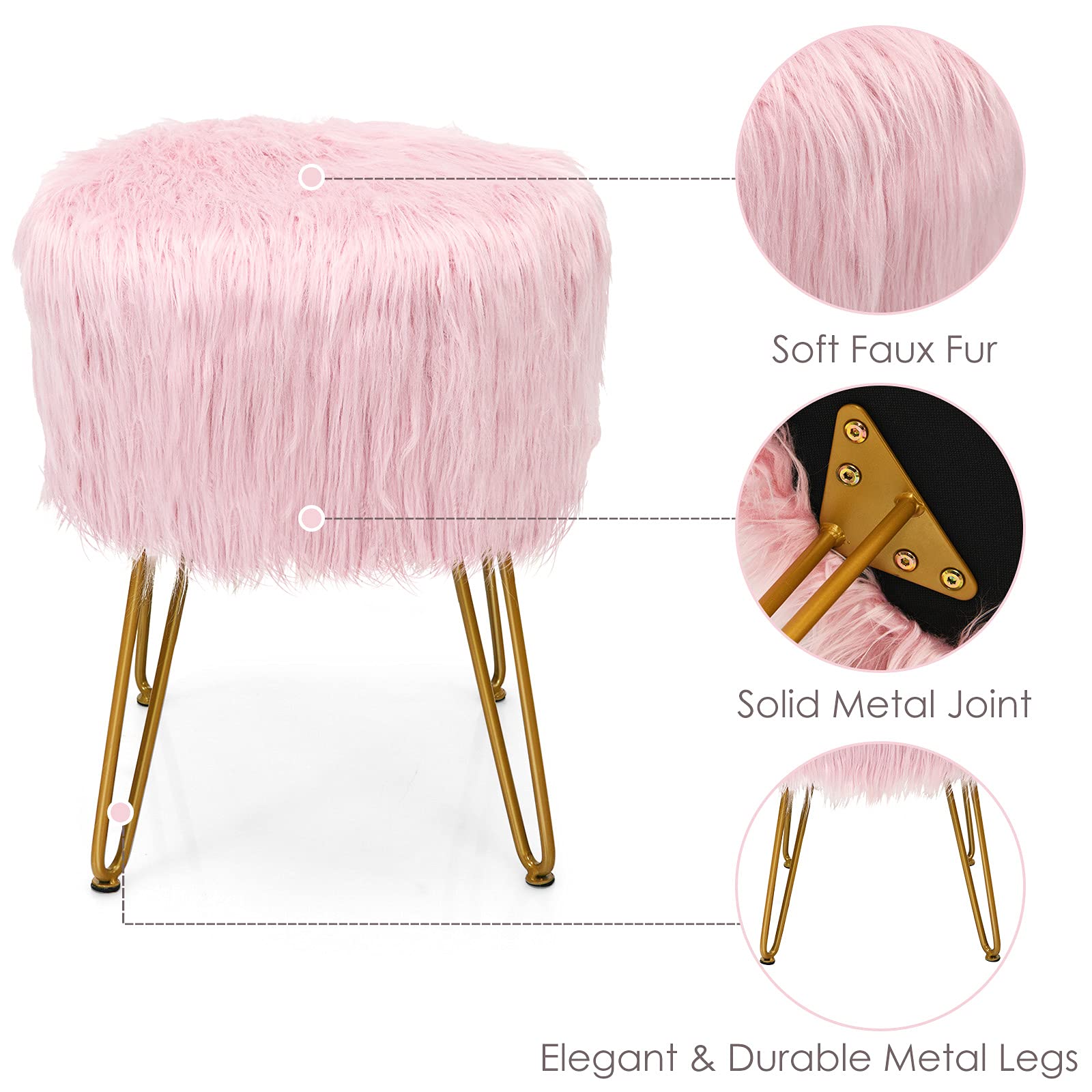 Ottoman Footrest, Faux Fur Vanity Stool Chair