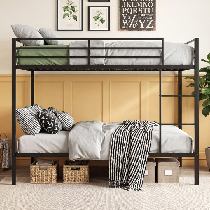 Giantex Heavy-Duty Metal Bunk Bed Full Over Full with Ladder &amp; Full Length Safety Guardrail