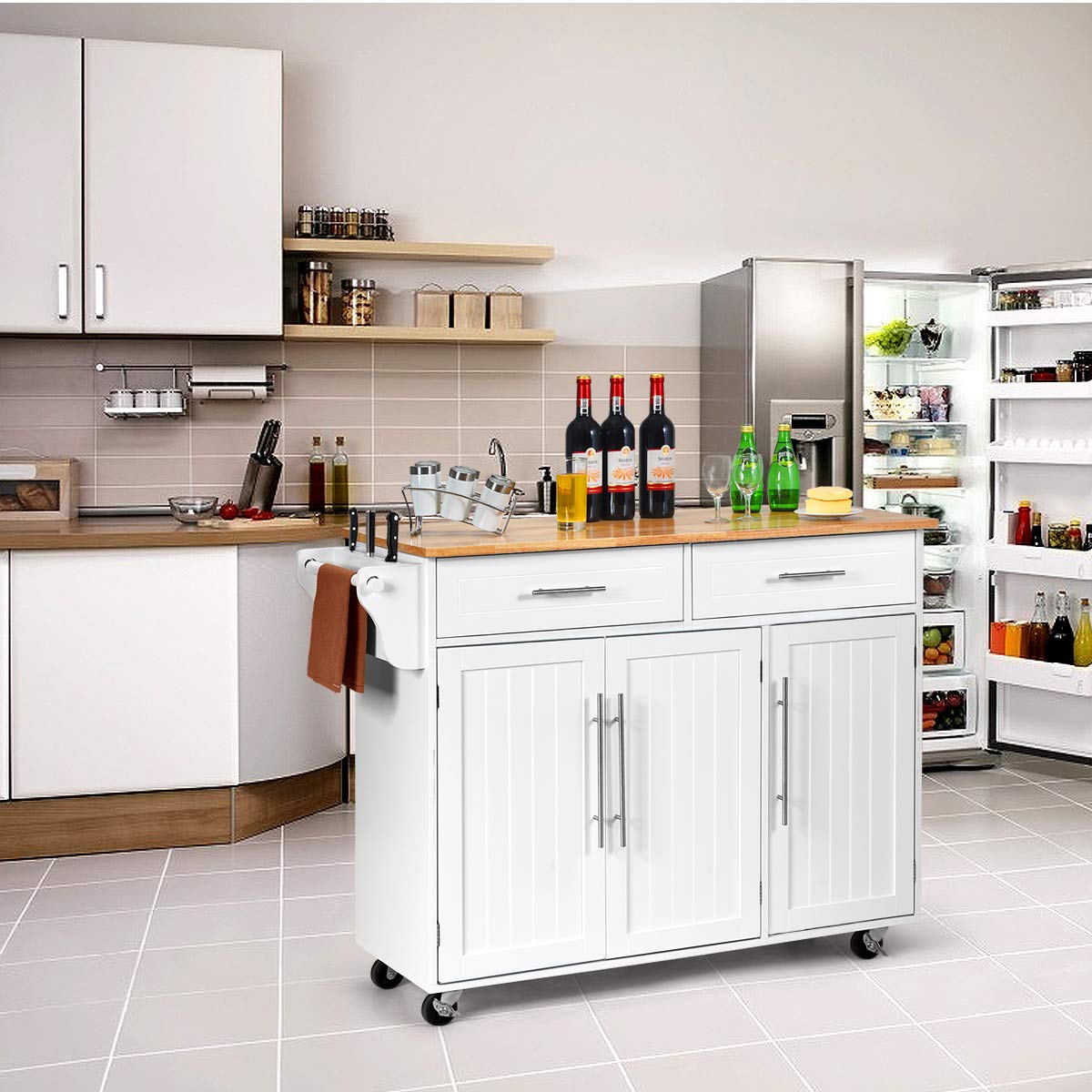 Giantex Kitchen Island Cart , 2 Drawers, 3 Door Cabinet