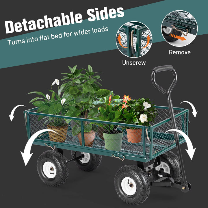 Garden Utility Cart with Steel Frame and Padded Handle Removable Sides