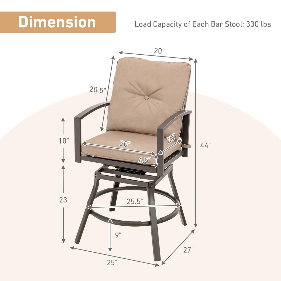 Giantex Set of 2 or 4 Patio Bar Chairs - Swivel Counter Height Bar Stool with Inclined Backrest