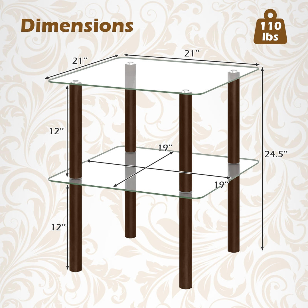 Giantex Round/Square 2-Tier Sofa Side Table with Clear Tempered Glass Top &amp; Shelf (1/2)