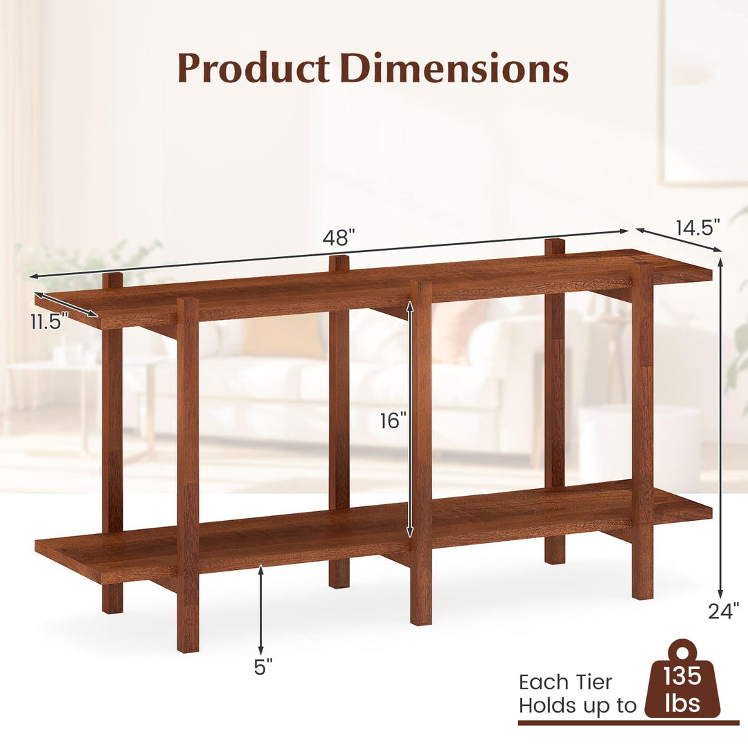 Giantex 2 Tier Wood Bookshelf 48" Modern Wide Storage Shelf