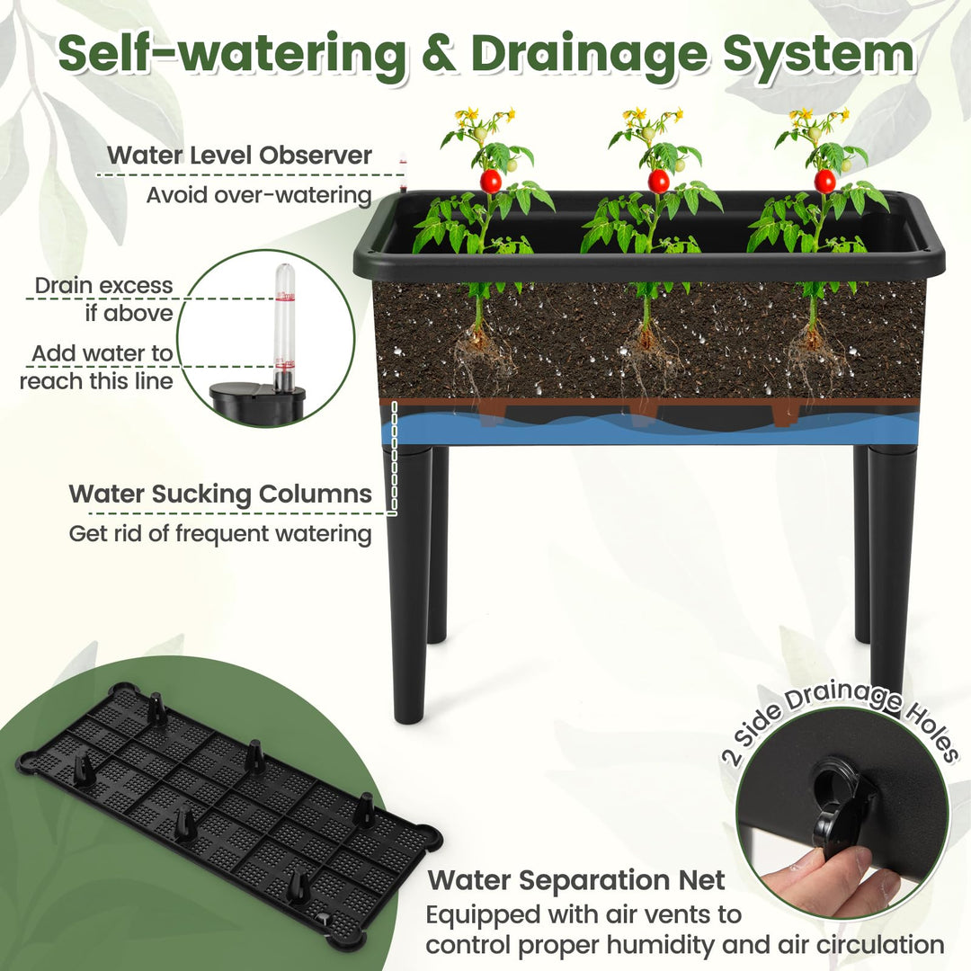 self watering raised planter Giantex Raised Garden Bed with Climbing Trellis, Self-Watering Elevated Planter